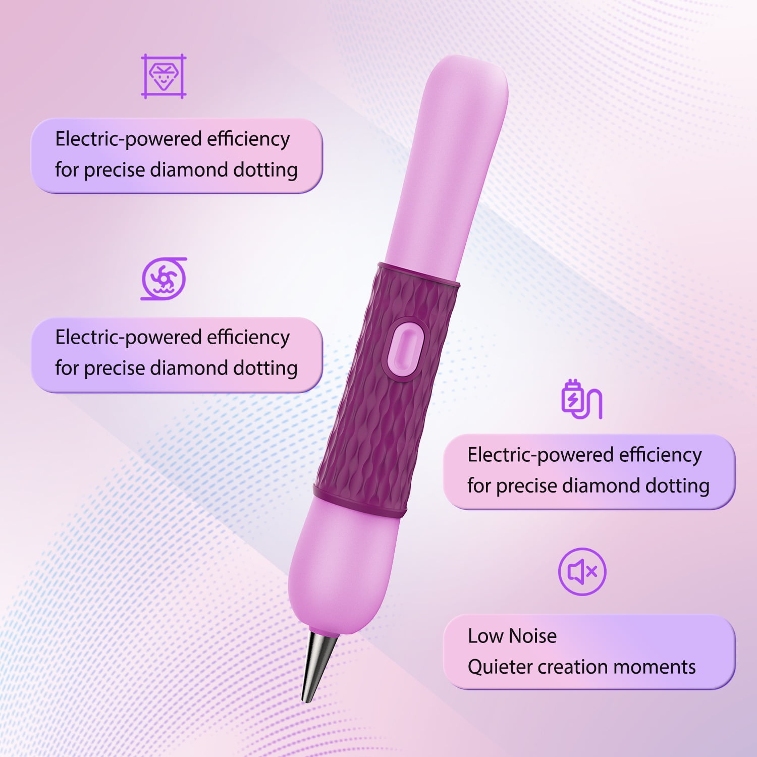 Diamond Painting Pen, Vacuum Diamond Art Pen no Wax Needed, Cordless & Quiet, Rechargeable Battery, Lightweight Design, Diamond Art Accessories for Adults, Gift for Diamond Art Fan, Purple