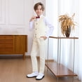 thumbnail image 5 of ZACPNCV Boy's Slim Fit Formal Suits 6 Piece Outfit for Ring Bearers Kids Dress Toddler Boy Tuxedo Homecoming Suits for Boys Beige 5-6 Years, 5 of 9