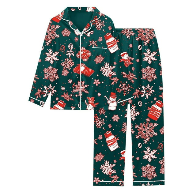GDREDA Ensemble de Nuit pour Femmes Imprimé Pyjama à Manches Longues pour Femmes pyjamas Femmes Ensembles de Pyjama pyjamas Vert Foncé,L