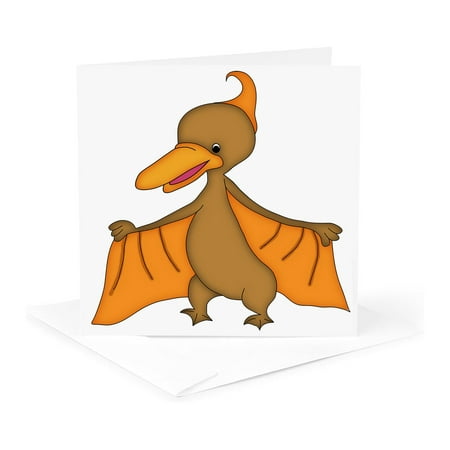 3dRose, Brown and Orange Winged Dinosaur Illustration, 1 Greeting Card with envelope