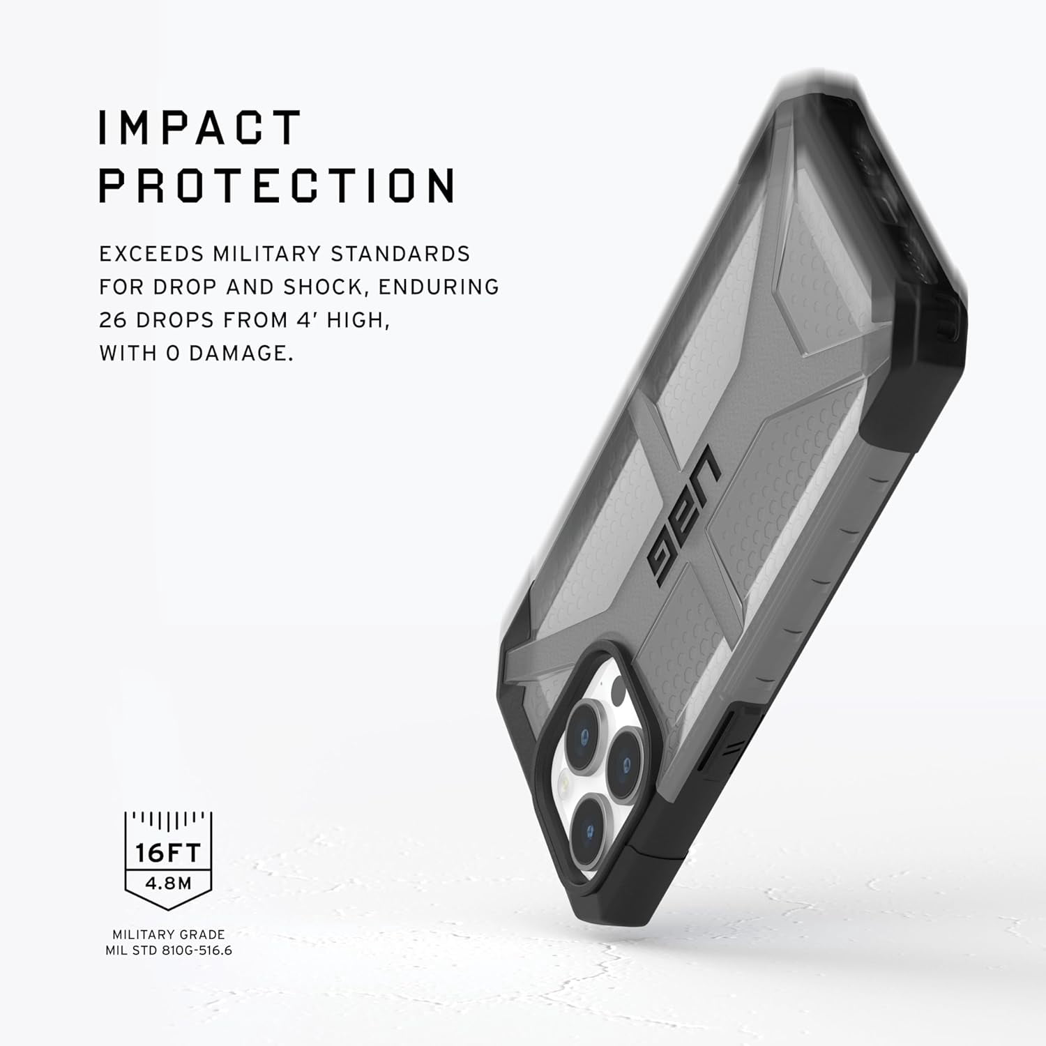 UAG iPhone 15 Pro Case 6.1" Plasma Ash Rugged Transparent Clear Military Grade Drop Tested Protective Cover by URBAN ARMOR GEAR