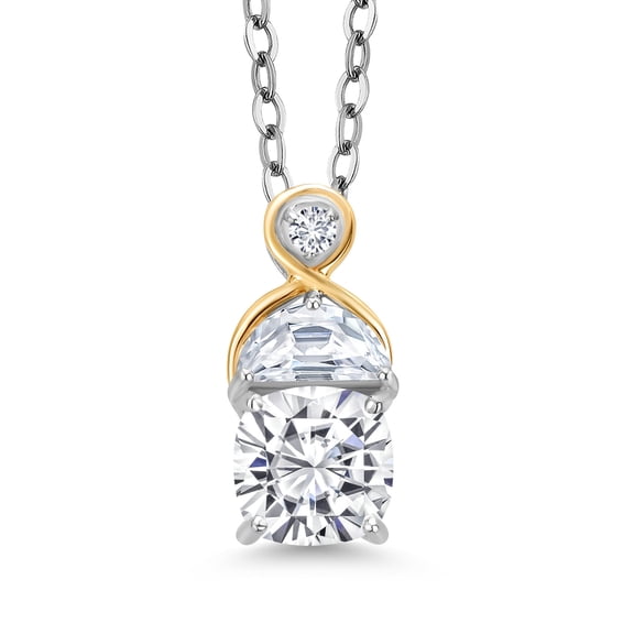 Gem Stone King 925 Sterling Silver and 10K Yellow Gold White Moissanite and White Lab Grown Diamond Pendant Necklace for Women (1.43 Cttw, with 18 inch Chain)