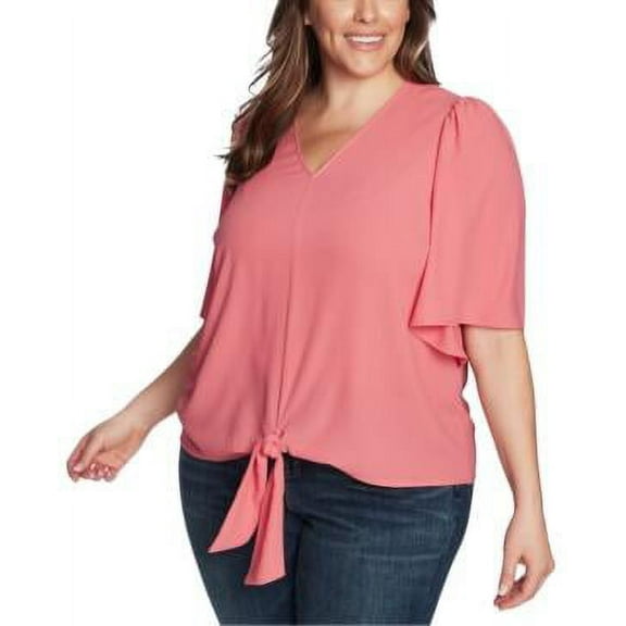 MSRP $79 1.state Trendy Plus Size Flounce-Sleeve Tie-Front Top Size 1X