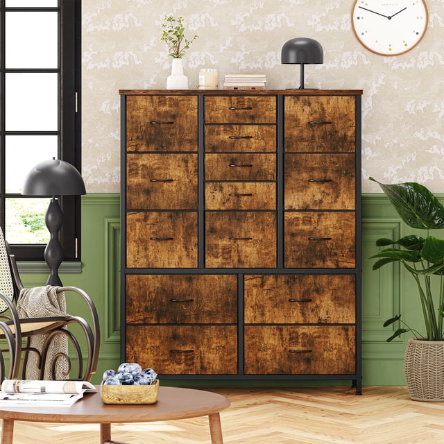 Zzistar Commode à 15 Tiroirs, Buffet en Bois de 37,4 Po Commodes Armoire de Rangement pour Chambre