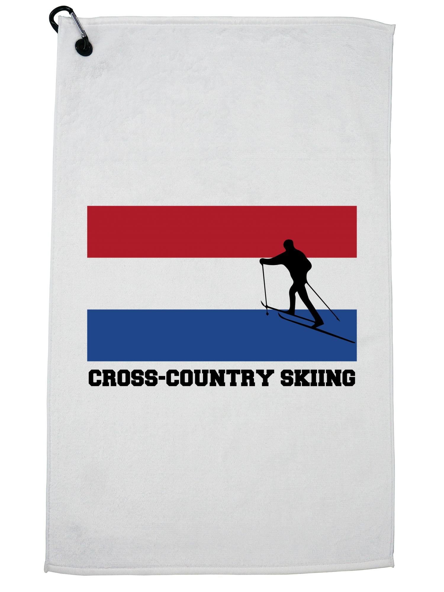 Netherlands Olympic Cross-Country Skiing Flag Silhouette Golf Towel with Carabiner Clip by Hollywood Thread