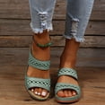 thumbnail image 2 of Orthopedic Wedge Sandals for Women Open Toe Slides Fashion Bohemia Embroidery Slip on Beach Shoes Comfortable Slip on Summer Slippers Light Green Size 9.5, 2 of 6