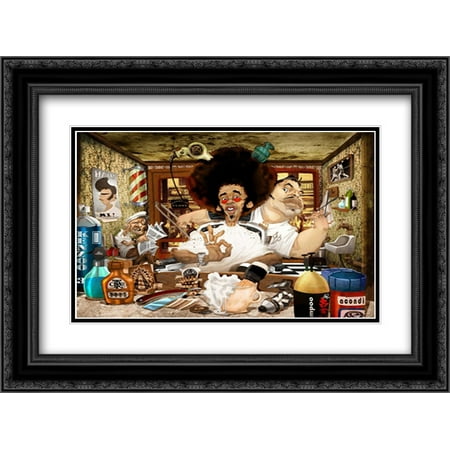 The Barbers Shop 2x Matted 24x18 Black Ornate Framed Art Print by Alvez, A. - Perez,