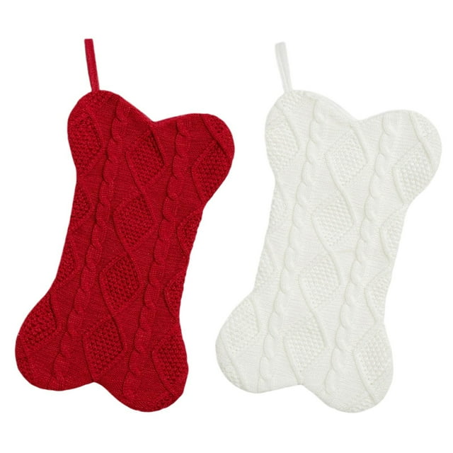 Dog Christmas Stocking, Knit Christmas Stocking for Dogs, Bone Shape Dog Stocking Christmas Large Pet Stockings Hanging Dog Christmas Stocking for Dogs Cats Pets