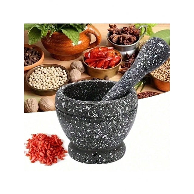 Granite-Pattern Garlic Press & Mortar Set | Manual Garlic Mincer & Chili Grinder | Non-Slip Plastic Pestle for Pepper/Spices | Multi-Purpose Kitchen Tool for Home Cooking