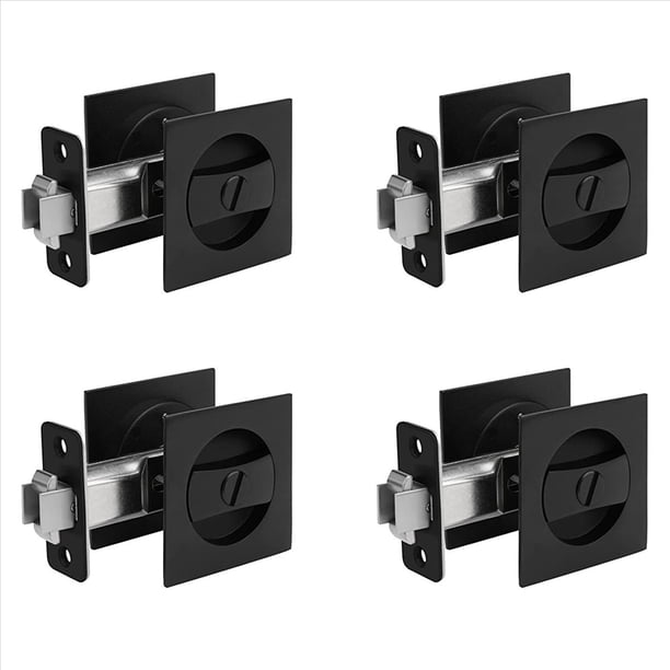 4X Cerradura para Puerta de Bolsillo, Herrajes para Puerta de Bolsillo Cuadrados de Privacidad ContemporáNeos en Negro Mate, Cerradura para Puerta de Bolsillo Corrediza Negra