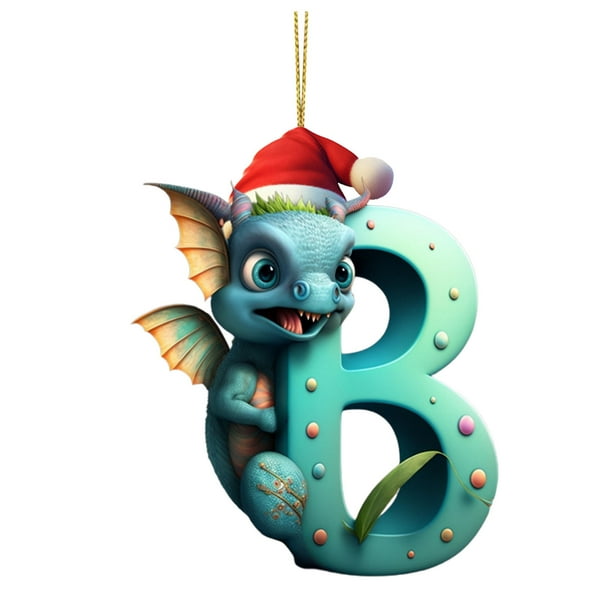 Decoraciones de Árbol de Navidad Colgante de Bebé de Dinosaurio Plano de Acrílico,Ornamento de Decoración Del Hogar de Árbol de Navidad de 26 Letras,Ornamentos de Árbol de Navidad Colgantes de Árbol L