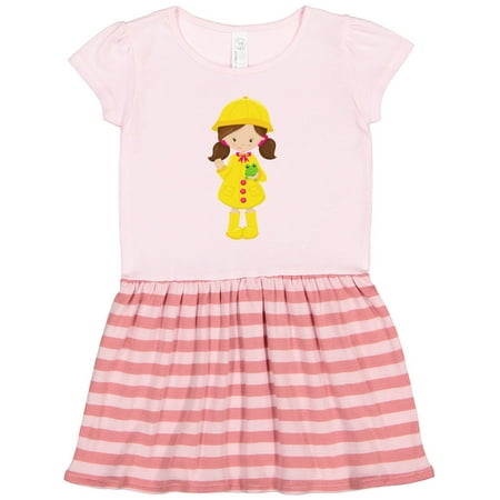 

Inktastic Girl in Raincoat Boots Brown Hair Frog Gift Toddler Girl Dress