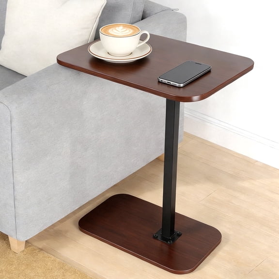YOYTOO Small Side Table Couch End Table Accent Table Tray Table Little Table for Living Room Small Spaces, Walnut, Height Adjustable