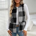 thumbnail image 5 of cocolona Womens Fleece Vest Crew Neck Open Front Sleeveless Jacket Fall Winter Loose Casual Plaid Outerwear, 5 of 7