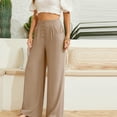 thumbnail image 2 of WTXUE Wide Leg Pants, Bell Bottoms Women's Linen Waisted Buckle Pants Elegant Pockets And Casual Court Pants Stylish Elegant And Comfortable, Palazzo Pants Slacks, Khaki, 2 of 8