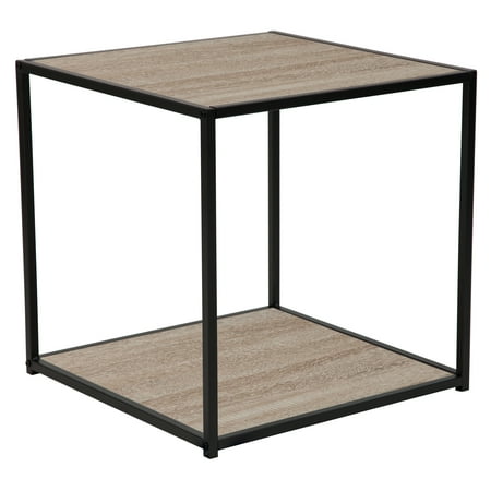 Oak Wood Finish Table Flash Furniture Midtown Collection Sonoma Oak Wood Grain Finish End Table with Black Metal Frame ()