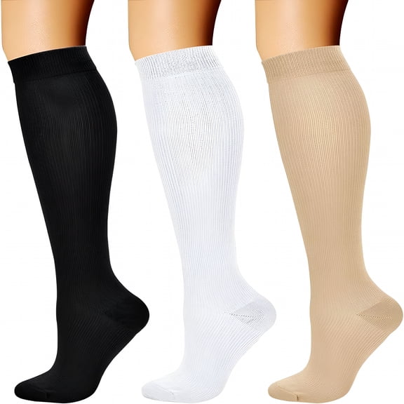 TELOLY Compression Socks for Women & Men Circulation (3 Pairs) 15-20 mmHg is Best Support for Athletic Running Cycling