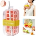 thumbnail image 1 of Ice Cube Bottle, 2 in 1 Touch-Free Ice Cube Tray Water Bottle with Lid and Bin, Ice Cube Making Bottle with Straw & Strap, Perfect for Coffee, Juice, and Beverages (White,500ml), 1 of 7