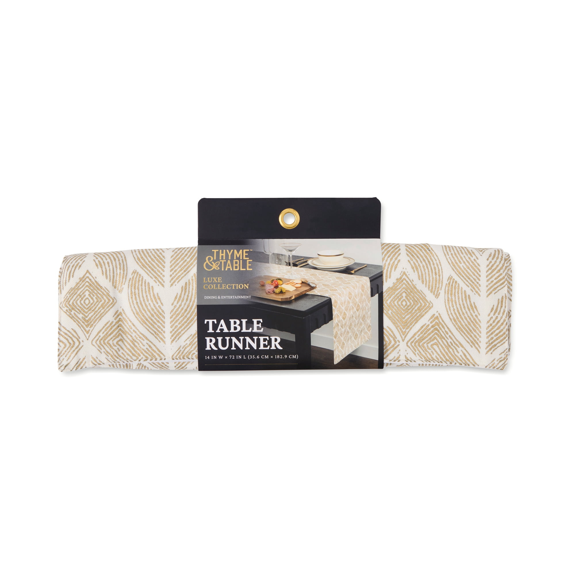 Thyme & Table Table Runner, Ivory with Gold Leaf Pattern, 14 x 72"