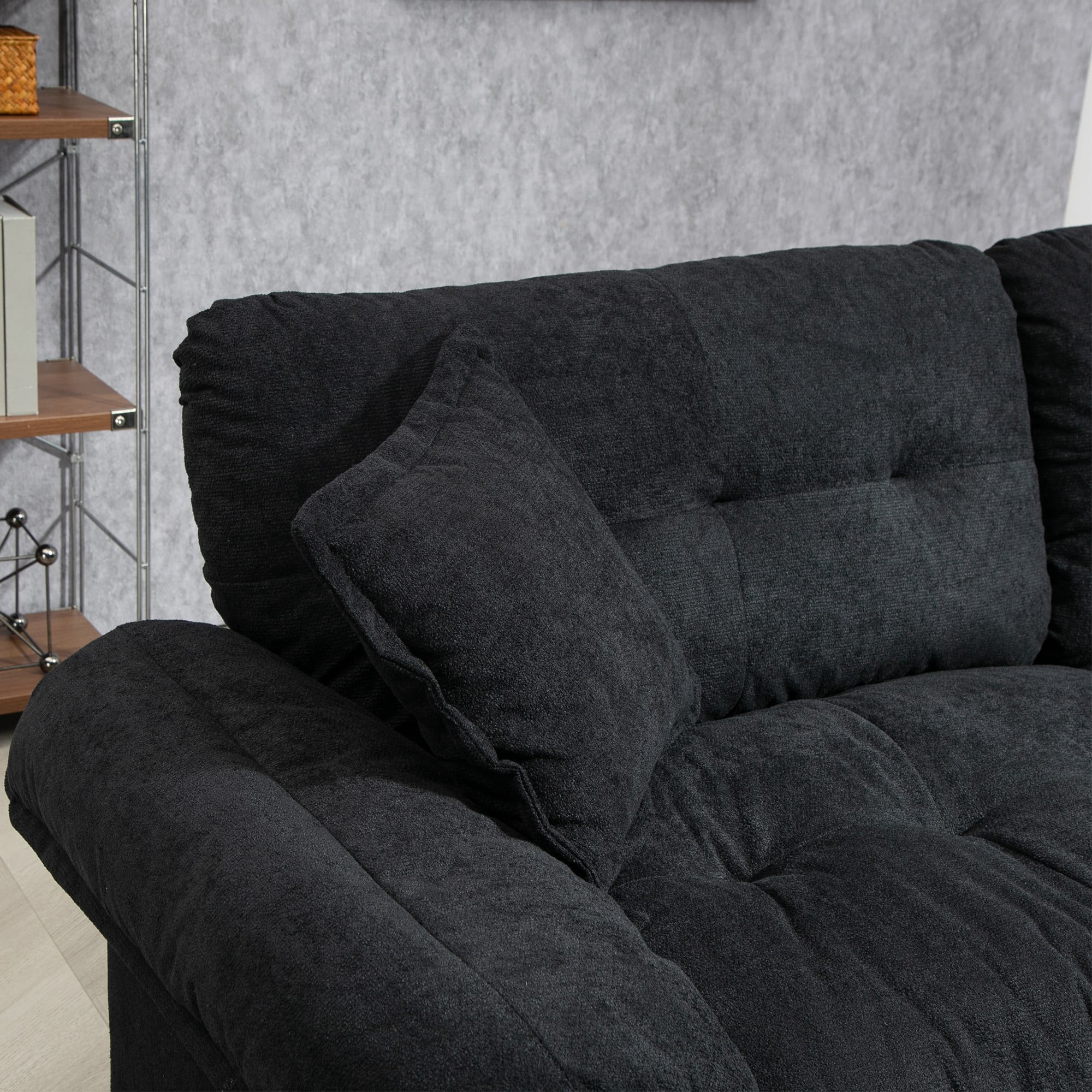 84" Chenille Loveseat Sofa Upholstered Deep Seat Sofa Couch with 2 Throw Pillows for Living Room Apartment Office,Black