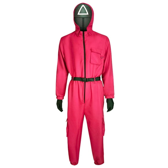 Squid Squid Game Mardi Gras Merch for Adults Cosplay Jumpsuit Set with Zipper Hood Porket Red Jumpsuit with Hood Fancy Dresss XL