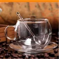 thumbnail image 1 of Taza de café de vidrio de doble pared de 150/300 ml con platillos y cuchara Tazas de espresso resistentes al calor Vasos transparentes resistentes al calor, 1 of 5
