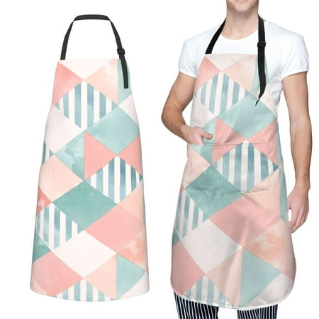 

XMXT 1 Pcs Waterproof Kitchen Cooking Apron Watercolor Triangle Mosaic Print Adjustable Aprons for Women Men with Pockets