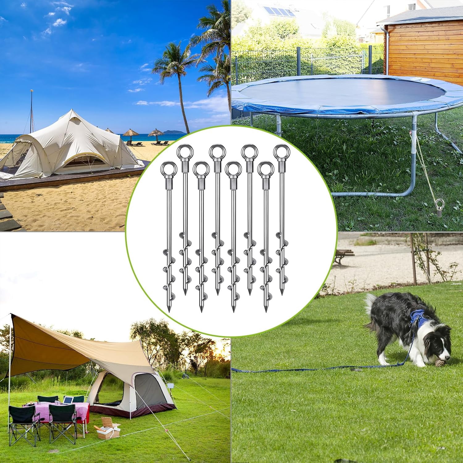 12 Inch Heavy Duty  Ground Anchors - 8 Pcs Steel Tent Stakes for Camping, Trampolines & Outdoor Use