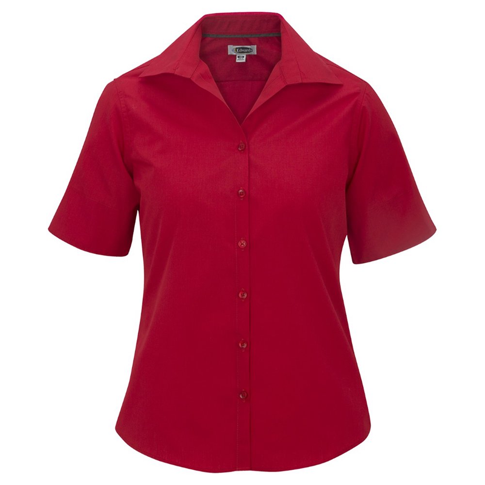 Edwards Garment Ed Garments Womens Short Sleeve Poplin Shirt Red Large 