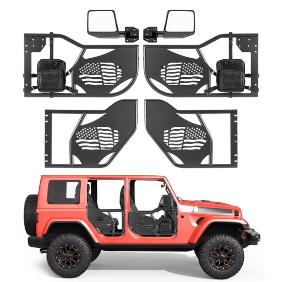 VEVOR Jeep Tube Doors, 4-Door, Fit for 2018-2026 Jeep Wrangler JL & 2020-2026 Gladiator JT, Flag Pattern Off Road Front & Rear Tubular Half Doors with DOT Certified Side View Mirrors and Storage Bag