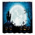 thumbnail image 3 of Ambesonne Halloween Shower Curtain, Full Moon and Pumpkins, 69"Wx84"L, Blue, 3 of 5