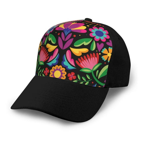 Naloa Colorful Floral Embroidery Mexican Adult adjustable Print Baseball Hat, Patchwork curved brim baseball capfor Men and Women, One Size