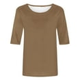thumbnail image 4 of yardsong Half Sleeve Tops for Women Dressy,Womens 2025 Half Sleeve Tshirt Tops Solid Color Summer Spring Fashion Crewneck Blouse Tee Khaki,L, 4 of 5