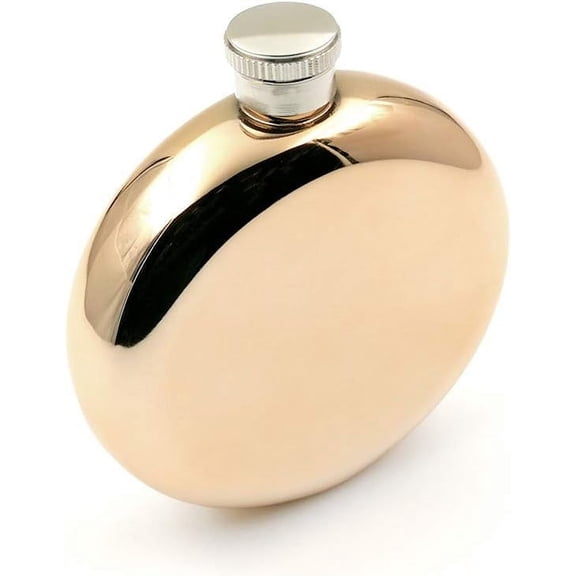 5oz Lightweight Outdoor Hip Flask 304 Stainless Steel Round Shaped, Gold Plating.