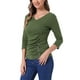 thumbnail image 4 of BLUSA RUCHADA PARA MUJERES CHIC INSPIRE CON BOTONES DECORATIVOS, CUELLO EN V, MANGAS 3/4, TEJIDO SÓLIDO, COLOR VERDE OLIVA, 4 of 5