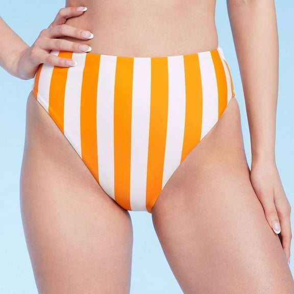 Women's High Waist High Leg Cheeky Bikini Bottom - Shade & Shore‚Ñ¢ Orange Striped XL