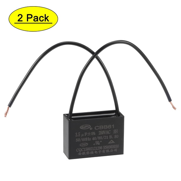 Capacitores de ventilador de techo CBB61 de 3.5uF 250V AC 2 cables Uxcell, paquete de 2