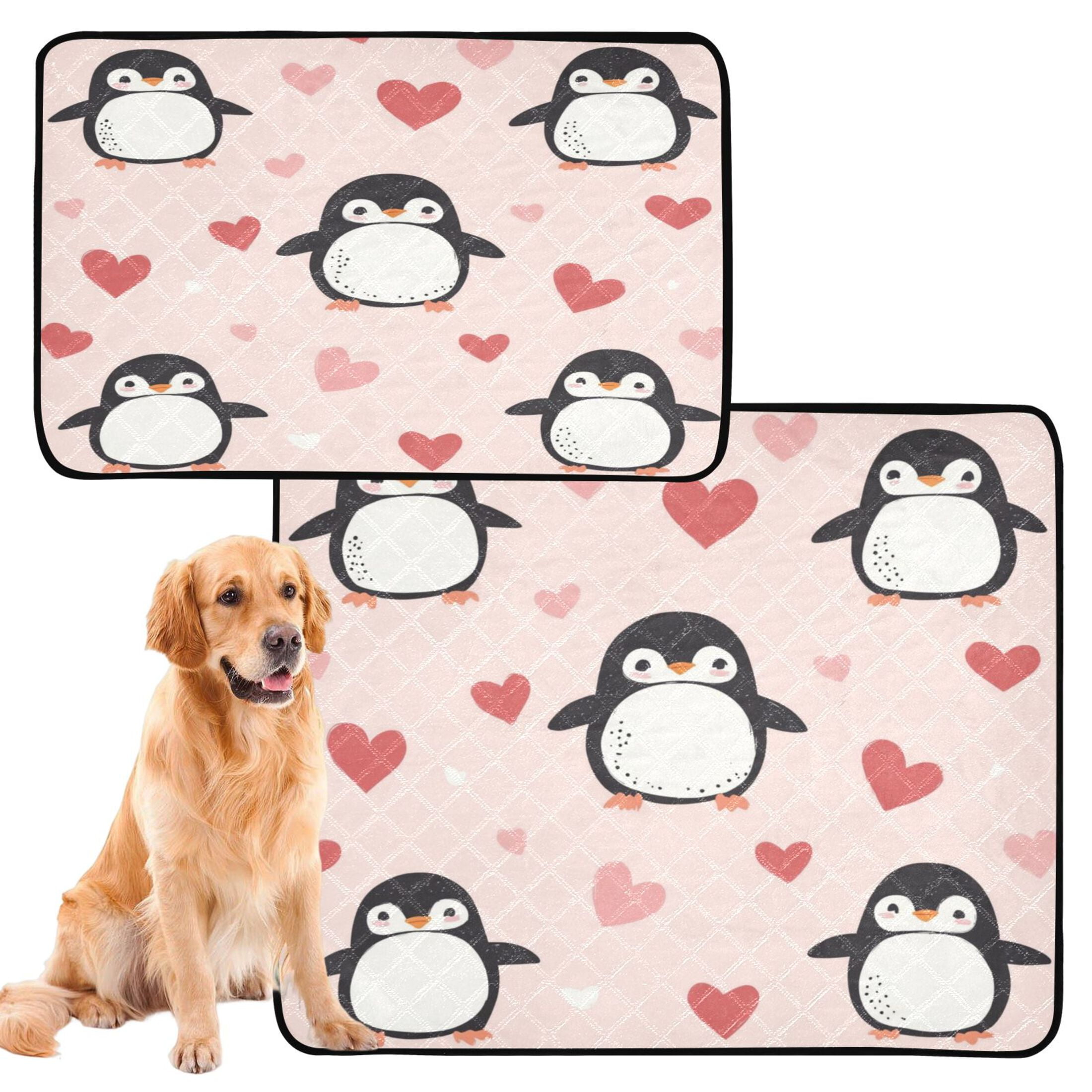 Qxltty Cute Penguins Hearts Pattern Cat litter Pads Pet Set of 3 Diaper Mats Center Anti-leakage Layer Absorbent Soft and Comfortable