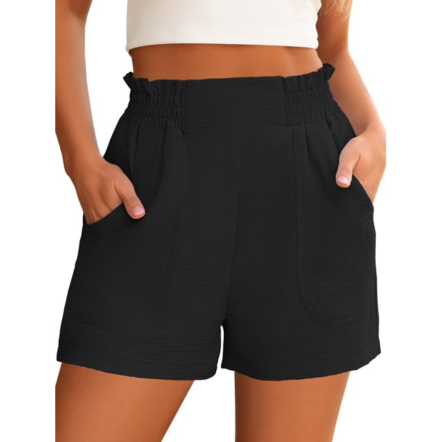 Shorts ANRABESS negros de talle alto y pierna ancha, talla grande