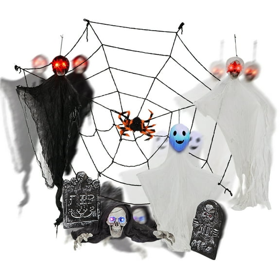Ktaxon 4ft Halloween Outdoor Decoration Ghost Set Hanging Animated Decoration 8pcs Creepy Set w/ Pre-Recorded Screaming