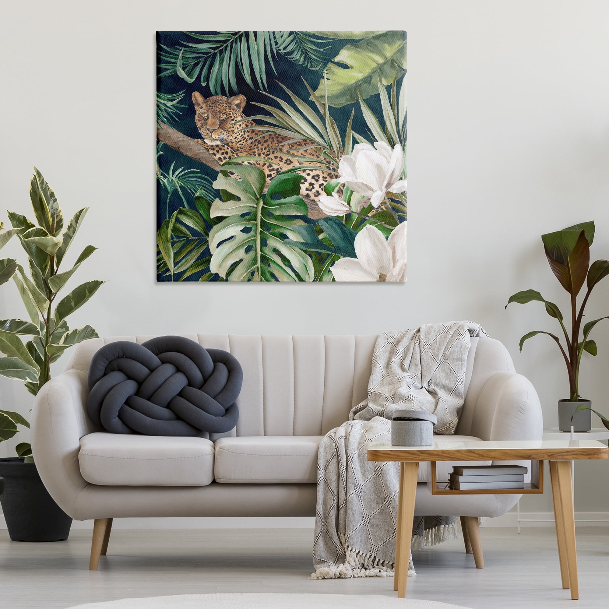 Stupell Industries Tropical Jungle Leopard Animals Painting Wrapped Canvas Art Print Wall Art, 36 x 36