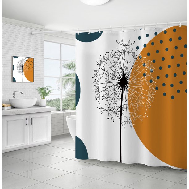 Cortina de ducha con para decoración de baño, acuarela, botánica, naturaleza, arte, tela impresa, poliéster, impermeable