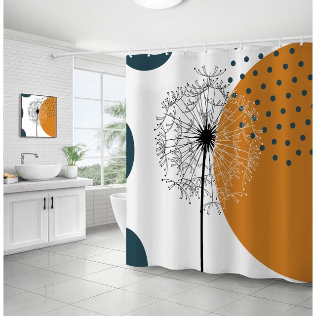 Cortina de ducha con para decoración de baño, acuarela, botánica, naturaleza, arte, tela impresa, poliéster, impermeable()(180 CM * 180 cm)