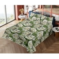 thumbnail image 4 of Ambesonne Floral Fitted & Flat Sheet with Shams 4 Pcs Set, Art of Innocent White Roses, King, Olive Green Ivory and Emerald, 4 of 5