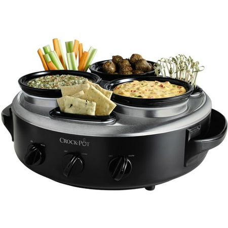Crock-Pot Triple Dipper with Lazy Susan Food Warmer, Black, Stainless Steel Hybrid Finish, SCRTD300-BS