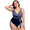 Dark Blue, variant on AURA Women Plus Size One Piece Swimsuit L 4XL Striped Sport Swimwear Padded Beachwear