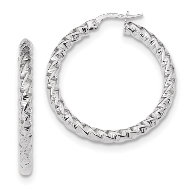 Boucles d'Oreilles Créoles Torsadées Rondes en Or Blanc 14k 3 mm