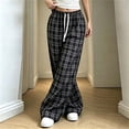 thumbnail image 6 of Edvintorg Wide Leg Pants for Women Elastic Waisted Plaid Trouser Drawstring Loose Casual Pant with Pocket Women's Clothes Black S-2XL, 6 of 7