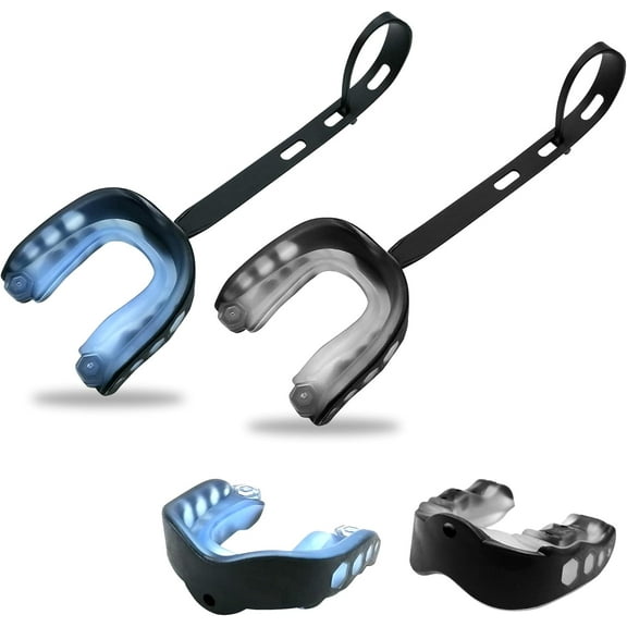 Football Mouth Guard, 2Pcs Mouthpiece Football, Youth Sports Mouth Guard with Strap Mouthguards for Youth and Adult Athletes, Hockey, Rugby, Boxing and Lacrosse