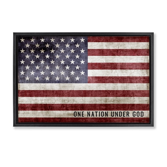 Stupell Industries Rustic Lodge One Nation Under God Flag Black Floating Frame Canvas Art, 25 x 17, by Natalie Carpentieri